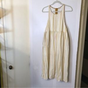 Hem & Thread Yellow & White Striped Sleeveless Midi Dress